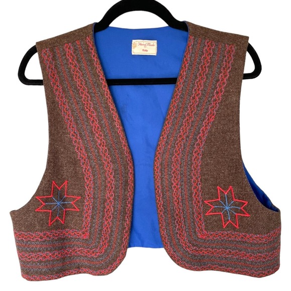 Vintage Handmade Kids Hippie Vest Embroidered Boho Childrens Brown Southwest - Picture 1 of 4